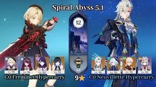 C6 Freminet Hypercarry & C0 Neuvillette Hypercarry | 5.1 Spiral Abyss | Full Star Clear