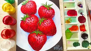 КЛУБНИЧКА /МАСТЕР КЛАСС ЖИВОПИСИ /ЧАСТЬ 1 /ГУАШЬ/АКРИЛ/