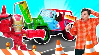 Железный Человек попал в аварию! Видео про машинки для мальчиков