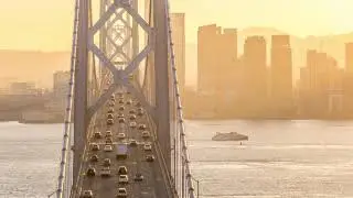 San Francisco Oakland Bay Bridge At Golden Hour TimeLapse - No copyright