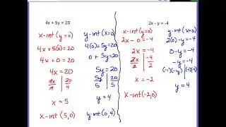 Find x and y intercepts from an equation