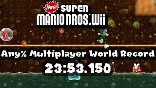 [World Record] New Super Mario Bros. Wii Any% Multiplayer Speedrun In 23:53 With pinbruh