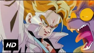 Trunks saves Goku and Earth from Beerus. Dragon Ball Super. Battle of the Gods.