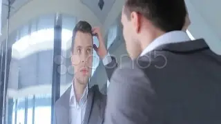 Man And A Distorting Mirror. Stock Footage