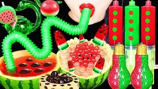 ASMR EATING AND DRINKING MUKBANG, WATERMELON DRINKS, 신기한 물 먹방 POP TUBE, EDIBLE FROG EGGS, BOBA TEA