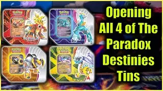 Opening All 4 of Pokémon TCG Paradox Destinies Tins
