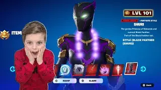 LEVEL 100 Giving My 10 Year Old Kid NEW Fortnite Tier 100 Battle Pass Skin Unlocking Marvel SHURI