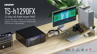 TS-h1290FX all-flash tower NAS with AMD EPYC 7002, supporting U.2 NVMe or SATA SSD, 25GbE, PCIe Gen4