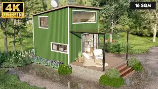 4m x 4m Smallest Tiny House Design - One Bedroom House - 16 SQM - Tiny House Architecture