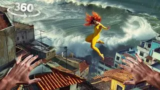 360° Surviving a Tsunami and Angry Girlfriend - Parkour Rollercoaster VR 360 Video 4K Ultra HD