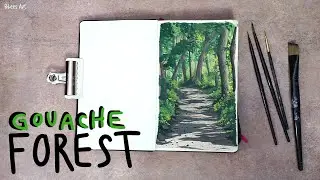 Gouache Landscape Painting Process 🌿 Forest Scene Time-Lapse