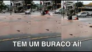 Motoqueiro cai em buraco em São Paulo