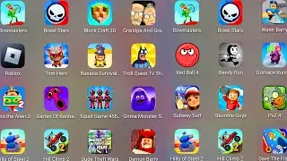 Bowmasters,Stumble Guys,Banana Survival Master,Barry's Prison Run,Dude Theft Wars,Red Ball 4,Roblox