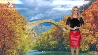 Mirka Almásy Slovakia Weather Presenter 8 11 2015 tight red Leather Skirt