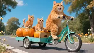 Mom Cat Harvests Pumpkins and Cooks Delicious Stuffed Pumpkin Dish for Kittens