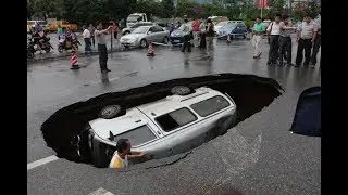 Sinkhole Swallows a Van in Cleveland Ohio