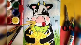 Уроки рисования/ drawing lesson. Рисуем корову на лугу.  Возраст 4-6