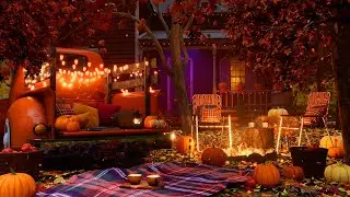 Cute Autumn House on the Corner: Autumn Nature Sounds Ambience, Crackling Fire