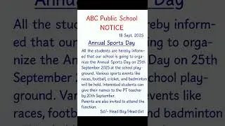 Notice Writing on Annual Sports Day | Handwriting Shorts