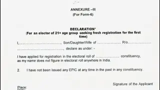 For Form-6 RATION Fr An Elector Of 21+ Age Group Seeking Fresh  Registration ForTheFIRST Voter Card