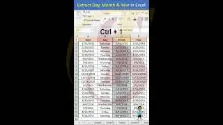 Day Month and Year MS excel