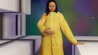Yellow rubber jacket bloats in the kitchen (rubber raincoat fetish)
