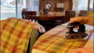 Retro Ironing! (No talking version) Old fashioned steam iron! Country linens & fabrics~ASMR