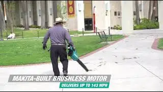 Makita 40V max XGT Brushless Cordless Blower in action.