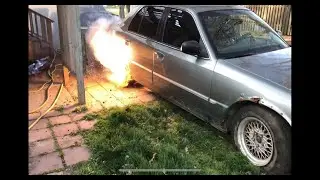 Aluminum rim catches fire! Ford burnout gone wrong!!! (Keeps going..)