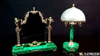 Эксклюзивные предметы интерьеры из малахита лампа и зеркало | Exclusive table lamp and mirror