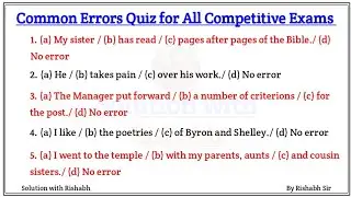 Spotting Errors | Common Errors | Error Detection | Common Error Questions for all competitive exams