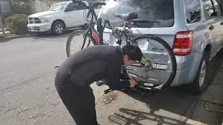 Hollywood bike rack tutorial, putting the bike on, the struggle is real