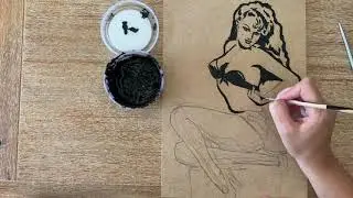 Painting Challenge #118 /  Pin Up Dark / Drawing in black acrylic