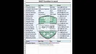 virtual reality: How to use DGET formula in excel 