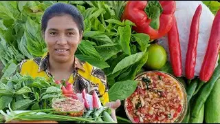 #mukbang nika vegetables eating /​ Anise Basil / Chili / Khmer Noodle / Tomato 🍅 / Cucumber 🥒 eating