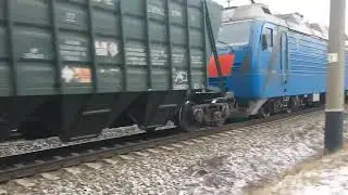 Перезапуск видео. 2ЭЛ5-005 с зерновым поездом на перегоне Раздельная-1 - Еремеевка