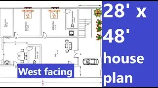 28 x 48 feet west facing house plan| Building plan west facing as per vaastu