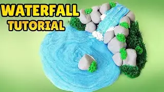 🔴DIY MINIATURE REALISTIC WATERFALL - How to make Easy Polymer Clay Tutorial,  Fondant cake