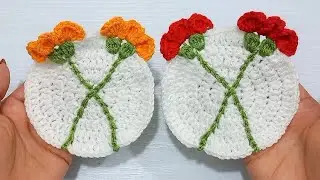crochet flower coaster tutorial🌷crochet coaster pattern with flower design