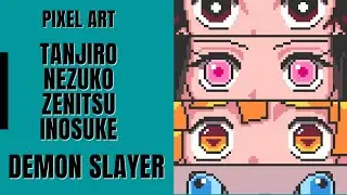 Drawing Pixel Art of Tanjiro, Nezuko, Zenitsu and Inosuke (Demon Slayer) #digitaldrawings #pixelart