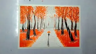 Red Acrylic Painting Technique /Walking In The Rain