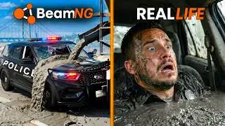BeamNG vs REAL LIFE: Police Interceptor Trapped in Wet Concrete! (Total Crunch #12)