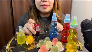 ASMR DRINKING COLORED DRINKS AND JELLIES trinkettos jelly ace mango and pineapple pops