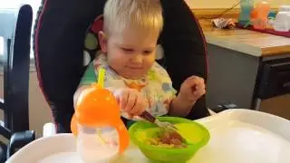 Baby learns how to fork - Fam Mini Vlog Mar 09 2016
