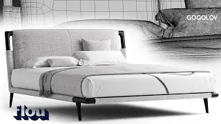 №210. Modeling Bed " Flexform groundpiece bed " Autodesk 3ds Max & marvelous designer