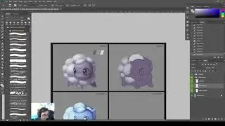 DPaint2-1 Sheep Main Silhouette and white puffs painting