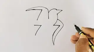 How to draw bird with 7777 | Beautiful Bird drawing with number 7777