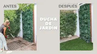 Como instalar césped artificial🪴🚿mejorar zona ducha de jardín | podar bambú #jardin #bricolaje #diy