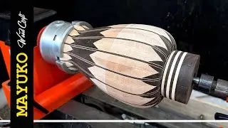 BLACK AND WHITE STAVED VASE, woodturning