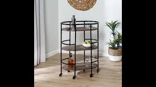 Honey-Can-Do 3-Tier Rolling Bar & Serving Cart, Black & Rustic Brown  |  CRT-09807